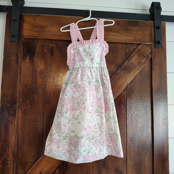 Classic Whimsy Other - Classic Whimsy Pink Green Gingham Floral Dress Size 8 Preppy Pastel Ditsy Ruffle